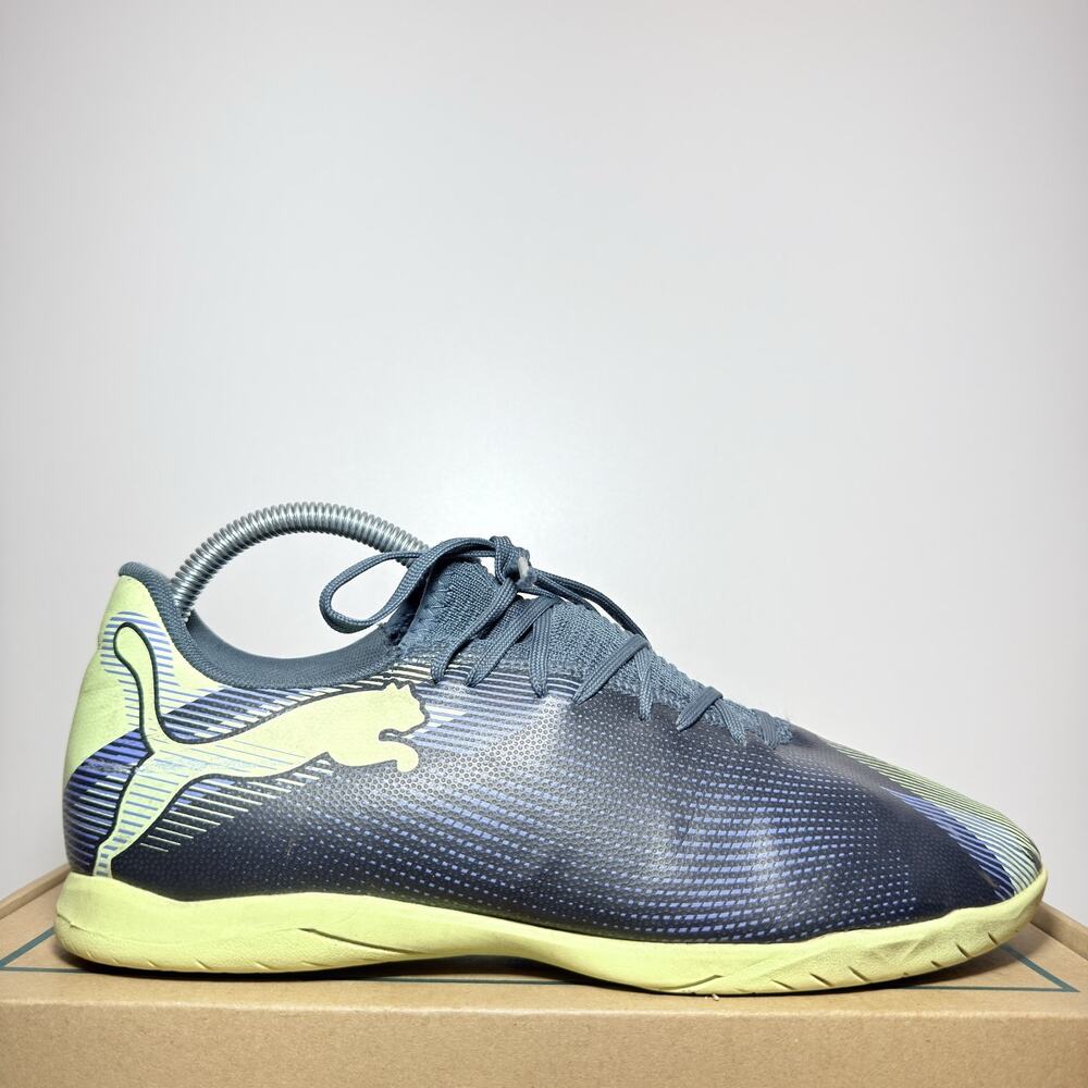 Puma Future 7 Play IT Indoor Soccer Shoes Gray Blue Yellow Mens Size 8.5 Cleats